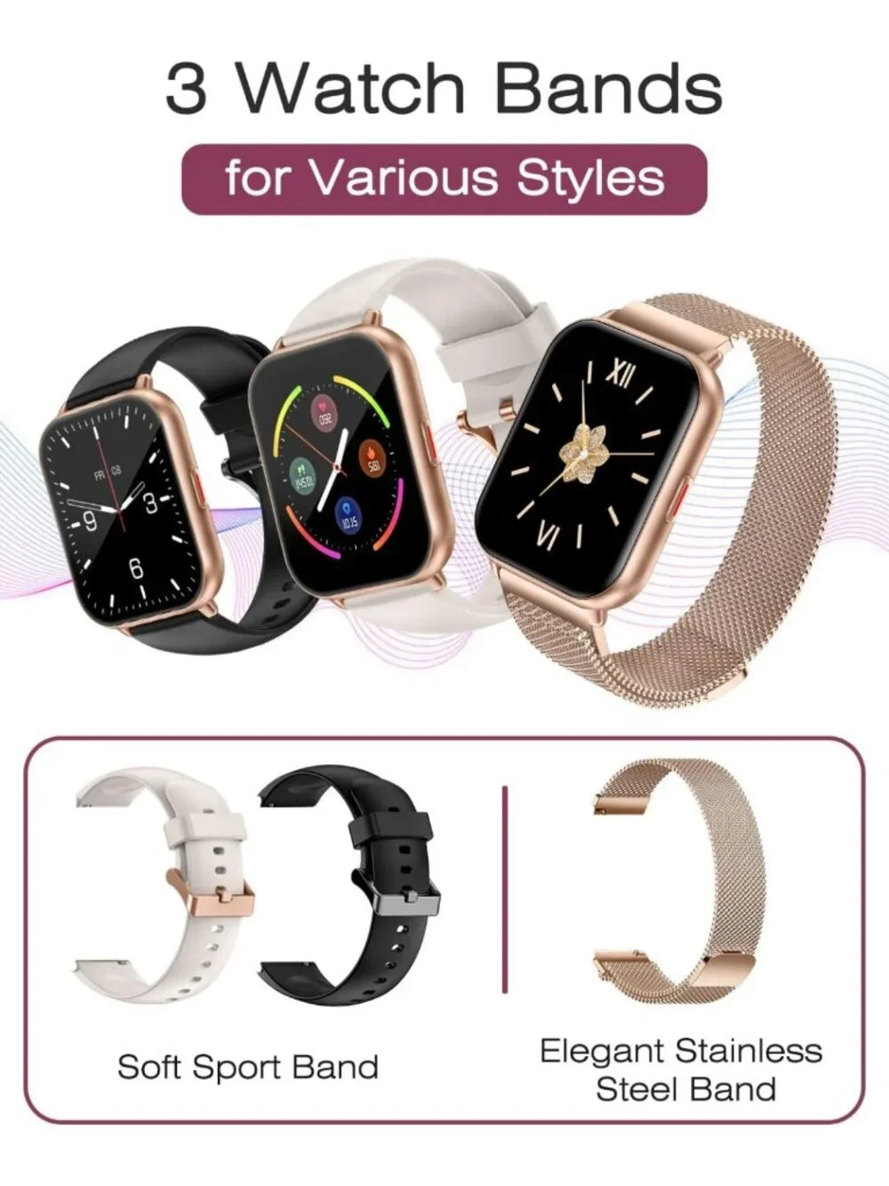 Stylish Smart Watch for Men & Women - Call Function, Sport & Metal Bands, Gold